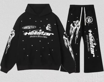 Hellstar trainingspak zwarte hoodie en joggingbroek Streetwear grafische hoodieset Unisex oversized outfit Y2K Fashion Street Style