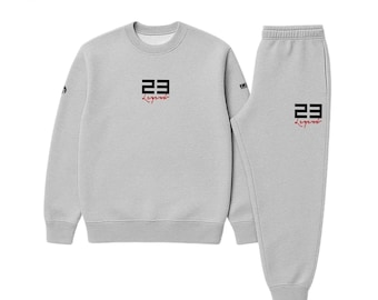 23 Legend grijs sweatshirt met ronde hals, 2-delige joggingbroek voor heren, matcht met Jordan 13 Bred