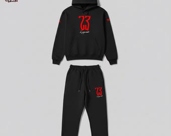 Conjunto deportivo con capucha y pantalón corto Black 23 Legend, ropa urbana unisex, conjunto de chándal a juego, conjunto de sudadera informal.