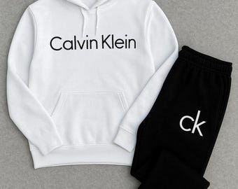 Calvin Inspired Black White Tracksuit Set Hoodie Joggers, Unisex Athleisure Outfit