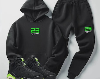 Zwart joggingpak heren match Jordan 6 Electric Black Neon 23 Legend hoodie joggingbroek