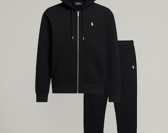 Polofleece zwarte trainingspakken/hoodies met print en joggingbroek met rits/ralph lauren-replica