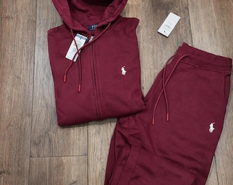 Polo Ralph Lauren heren bordeaux sweatsuit hoodie joggingbroek bedrukt logo fleece trainingspak polo streetwear
