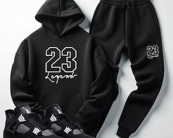 Zwart-wit trainingspak 23 Legend hoodie-joggingbroekset Match Jordan 4 White Thunder