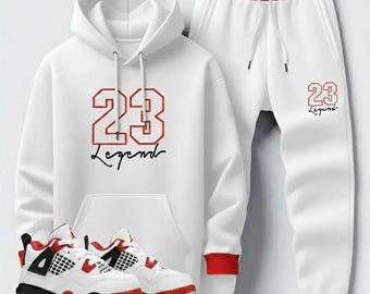 Jordan 4 Fire Red Retro Sneaker Match Träningsoverall | Legend 23 Huvtröja & Joggingbyxor