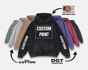Sudadera con capucha extragrande con efecto desteñido ácido personalizada / Ropa urbana vintage personalizada / Sudadera 100% algodón con estampado DGT