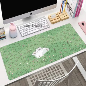 Alfombrilla de escritorio verde kawaii con dibujos de animales, alfombrilla de ratón con diseño de bosque de anime, alfombrilla de escritorio con bonito conejito para teclado de ordenador, alfombrilla de ratón extragrande