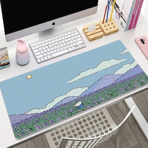 Alfombrilla de escritorio verde kawaii con dibujos de animales, alfombrilla de ratón con diseño de bosque de anime, alfombrilla de escritorio con bonito conejito para teclado de ordenador, alfombrilla de ratón extragrande