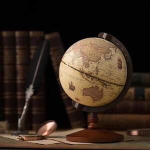 Gravure personnalisée Globe terrestre classique avec socle en bois - Globe rotatif à 360 degrés - Décoration d'intérieur intemporelle - Accessoires de photographie de carte du monde
