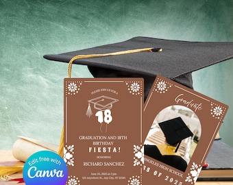 Talavera Graduation Invitation Template: Mexican Fiesta, Photo Option (Digital Download)