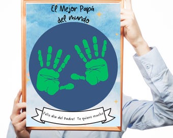 Mejor Papá del Mundo Handprint Art | Father's Day Gift (Instant Download)
