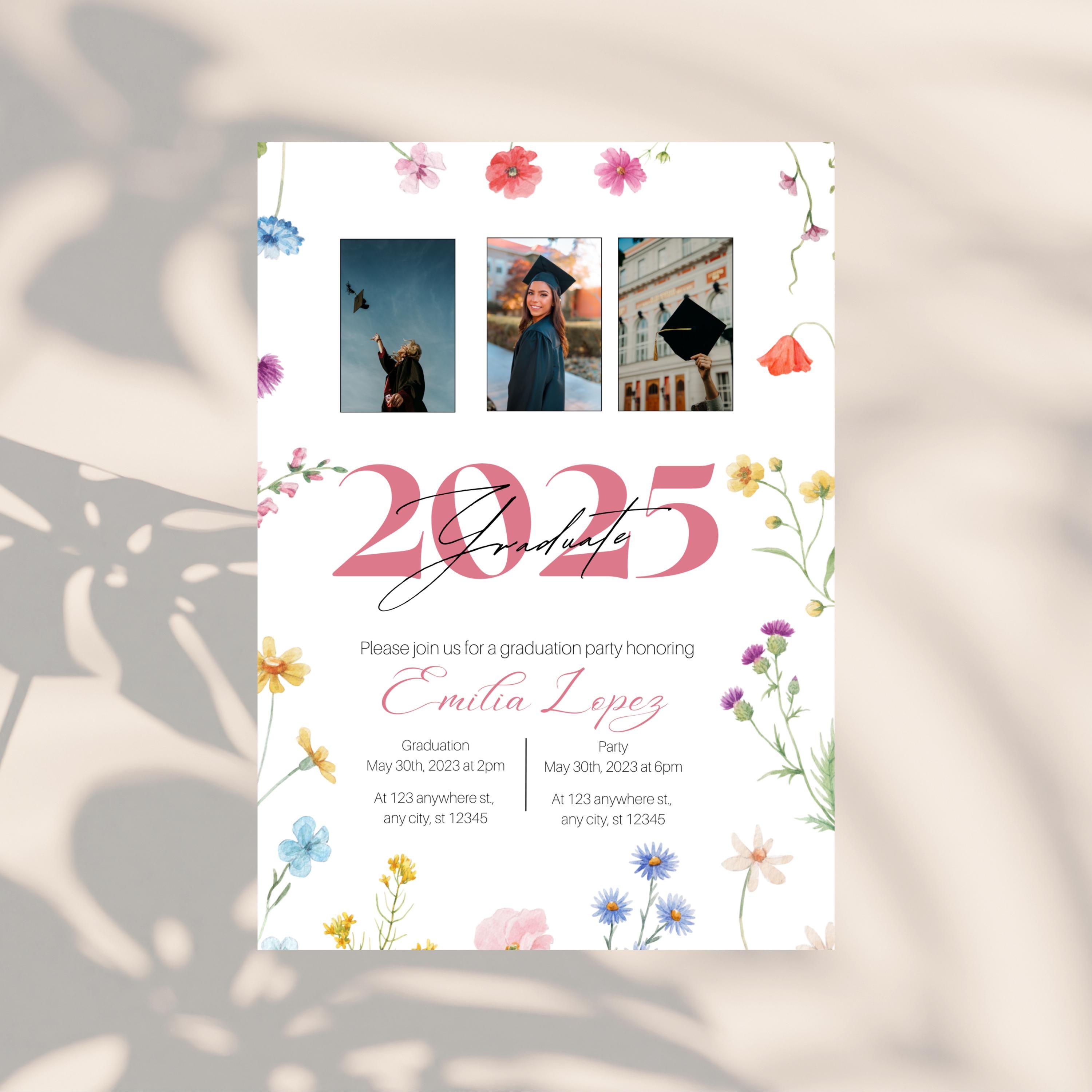 Graduation Invitation Template | Floral Graduation Invitation With ...