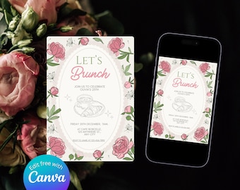 Floral Birthday Brunch Invitation Template: Boho Wildflowers (Canva Editable, Instant Download)