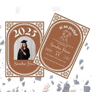 Invitacion de Graduación en Español/ Invitación de graduación 2 caras/ Arcilla Mexicana Marrón Talavera /EN ESPAÑOL Canva Editable/Descarga Instantánea