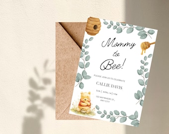 Winnie the Pooh Baby Shower Invitation: Mommy-to-Bee Theme (Digital Download)
