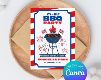 Printable 4th of July BBQ Invitation: Red, White & Blue (Digital Download)