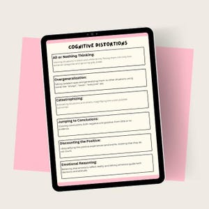 CBT Cognitive Distortions Therapy Worksheet | Thought Reframing & Mental Health Printable | Digital Download