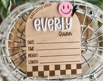 Baby Birth Announcement, Baby Birth Stat Sign, Newborn Birth Stat Sign, Baby Announcement Sign, Rad Little Lady Sign