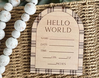 Baby Birth Announcement, Hello World Sign, Newborn Arrival Sign, Baby Announcement Sign, Hello World, Plaid Birth Announcement
