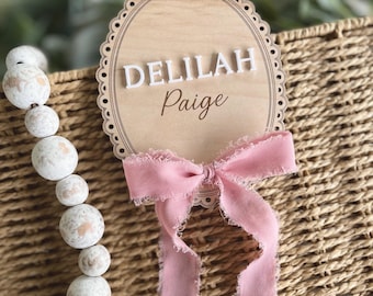 Baby Birth Announcement, Hospital Name Announcement, Name Announcement, Ribbon Baby Name Sign, Name Sign with Ribbon Bow, Baby Shower Gift