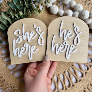 He&#39;s Here She&#39;s Here Sign, It&#39;s A Boy It&#39;s A Girl Sign, Gender Reveal Sign, Baby Announcement Sign, Gender Reveal Birth Announcement Sign