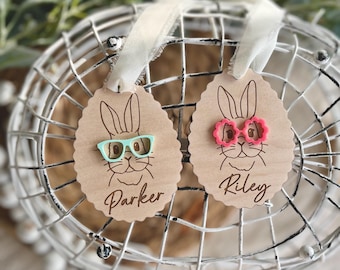 Etiqueta de cesta de Pascua, etiqueta de cesta personalizada, etiqueta de Pascua personalizada, etiqueta de conejo con gafas, etiqueta de conejo personalizada, etiqueta de nombre de Pascua personalizada