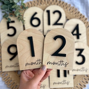 Marcador de hitos mensuales para bebés, letrero con foto del mes para bebés, discos de hitos para bebés, regalo para baby shower, juego de arcos de tarjetas de hitos para bebés personalizados