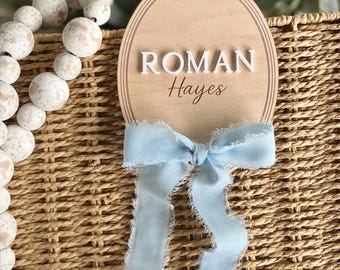Baby Birth Announcement, Hospital Name Announcement, Name Announcement, Ribbon Baby Name Sign, Name Sign with Ribbon Bow, Baby Shower Gift