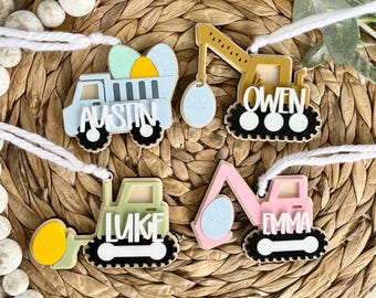 Construction Vehicle Easter Basket Tag, Easter Basket Tag, Personalized Easter Basket Tag, Dump Truck Easter Tag, Easter Basket Tag for Boys