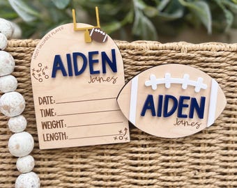 Football Name Announcement, Name Announcement Sign for Boys, Football Birth Stat Sign, Fresh 48 Photo Prop for Boys, Sports Baby Name Sign