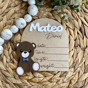Name Announcement, Birth Announcement, Name Sign, Baby Photo Prop, Hospital, New Baby, Baby Bear Stats Sign, Baby Bear, Baby Shower Gift