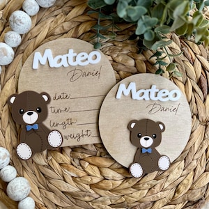 Name Announcement, Birth Announcement, Name Sign, Baby Photo Prop, Hospital, New Baby, Baby Bear Stats Sign, Baby Bear, Baby Shower Gift