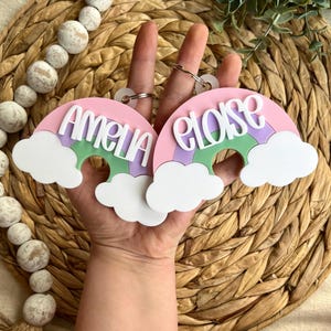 Etiqueta de nombre para mochila arcoíris, etiqueta de mochila arcoíris, etiqueta para mochila, etiqueta para mochila para niñas, llavero para niños, llavero para mochila para niñas
