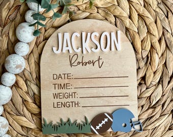 Football Birth Stats Sign, Football Name Announcement for Baby, Baby Shower Gift, Hospital Name Announcement, Fresh 48 Photo Prop, Baby Boy