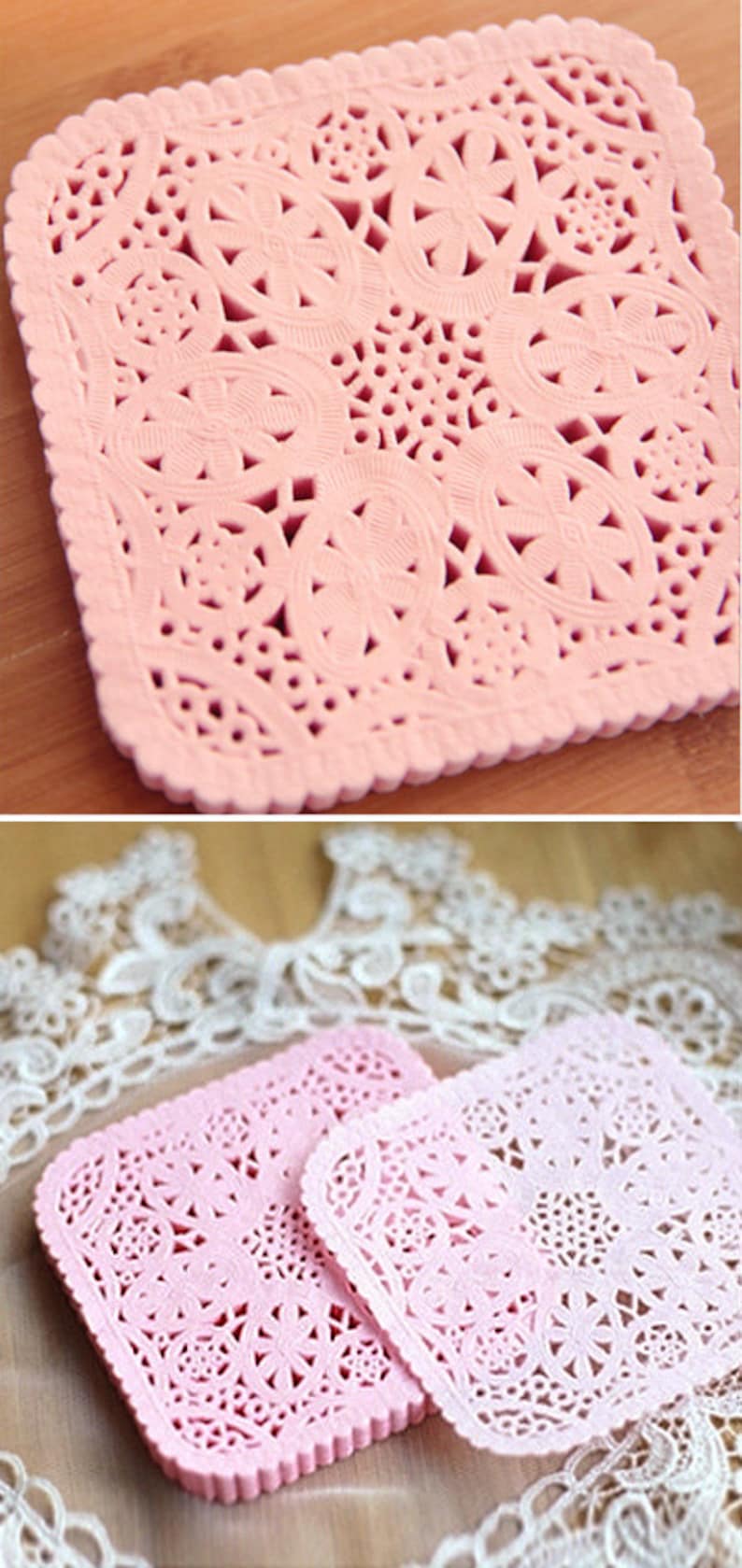 Pink 30 Square Lace Paper Doilies 3.9 x 3.8in