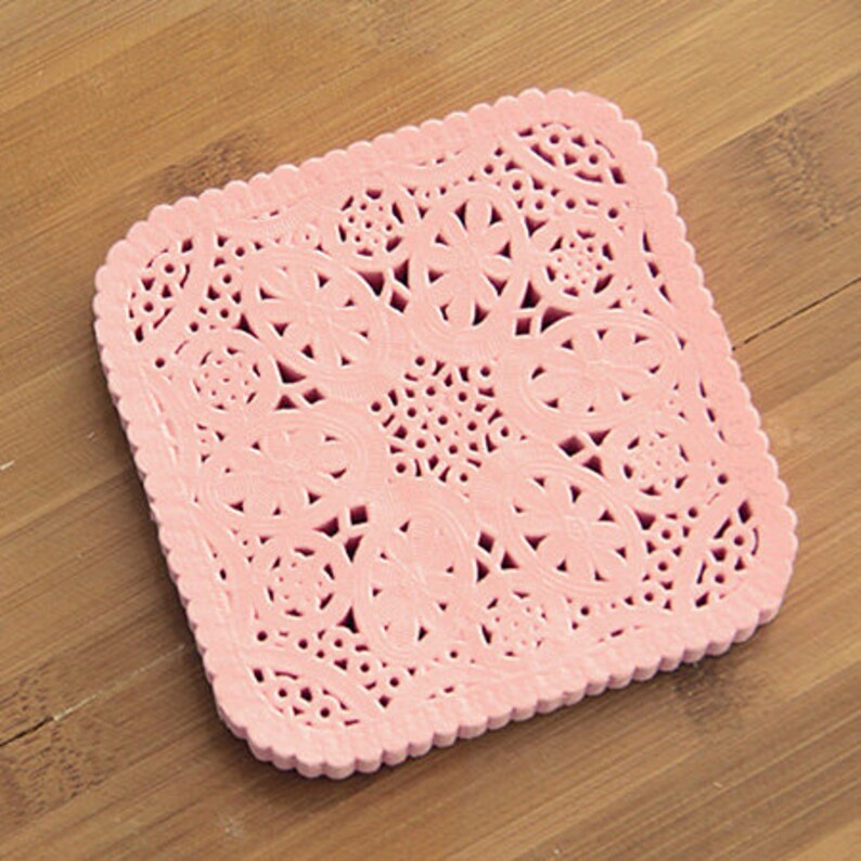 Pink 30 Square Lace Paper Doilies 3.9 x 3.8in