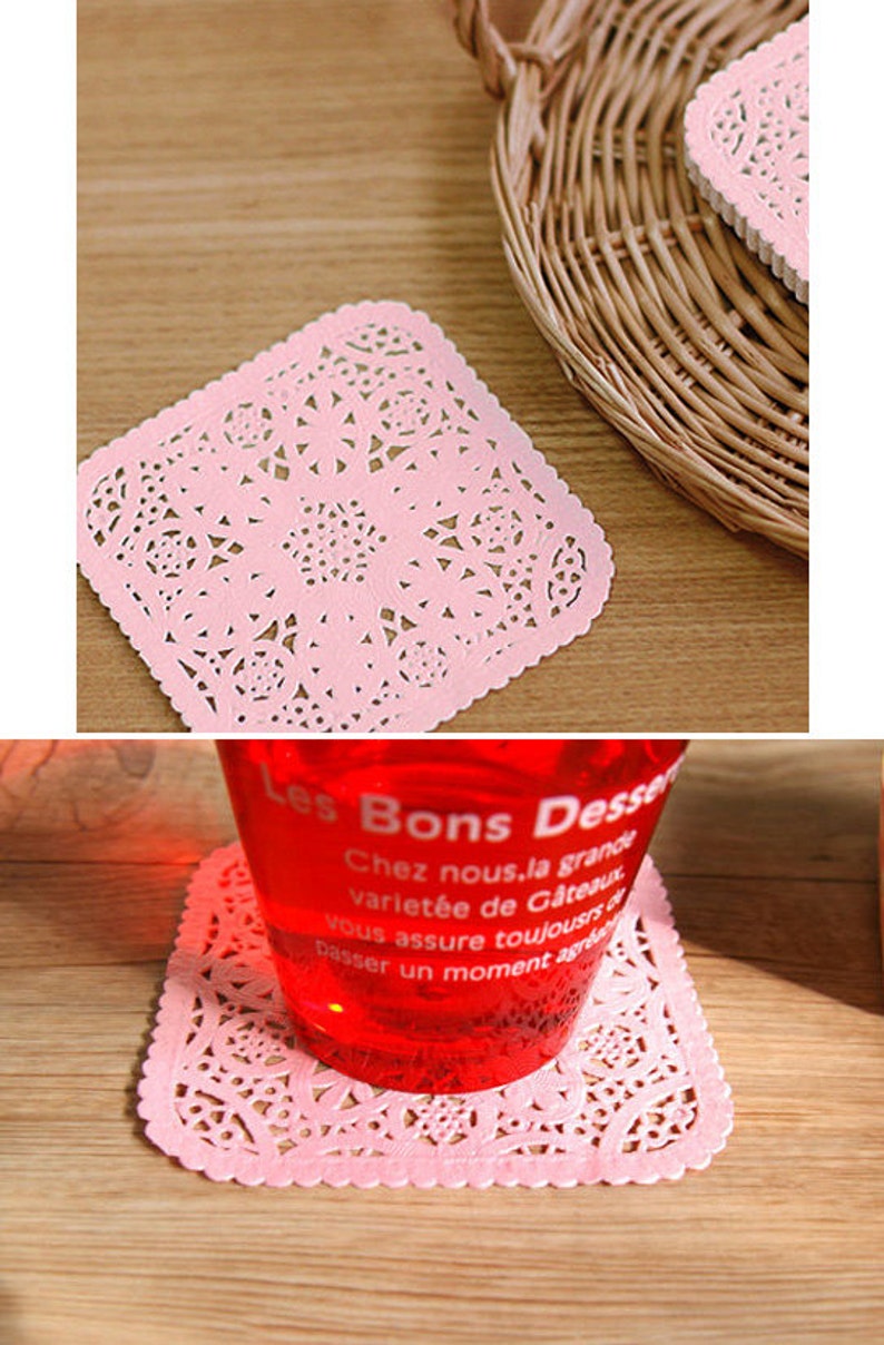 Pink 30 Square Lace Paper Doilies 3.9 x 3.8in