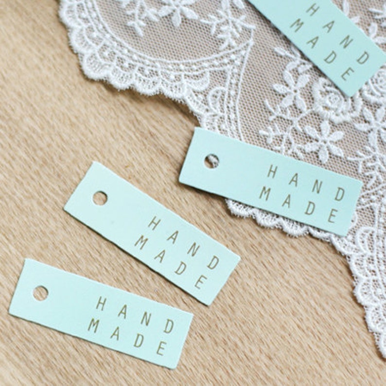 1.8 x 0.6in 20 Handmade Square Tags Mint