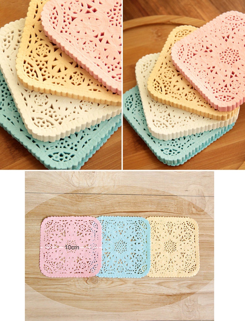 Pink 30 Square Lace Paper Doilies 3.9 x 3.8in