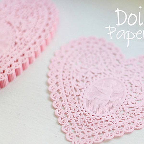Lovely Cupid Heart Paper Doilies 5.7 inch - PINK (30 sheets)