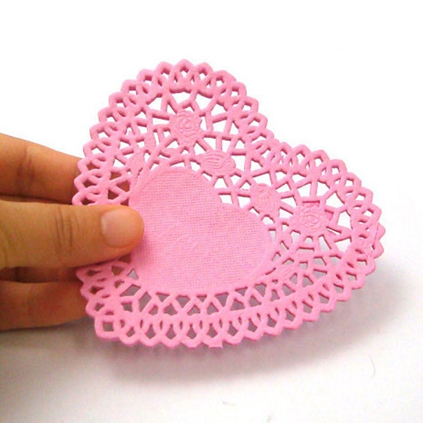 Rose Heart Paper Doilies 4 inch (50 sheets) - Pink