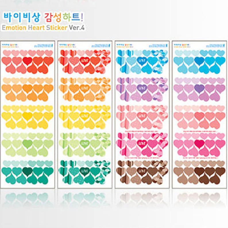4 sheets Sensitive Transparent Stickers Heart 3.5 x 9.5in