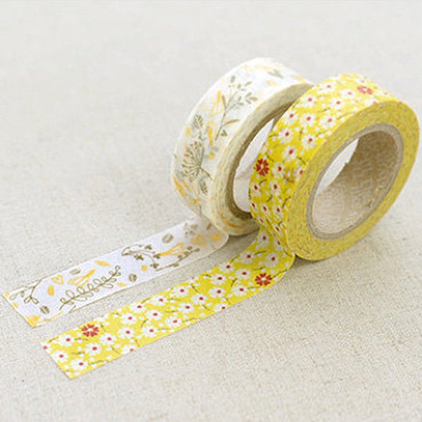 2 Set - Sarah Yellow Flower Adhesive Masking Tapes (0.6in)