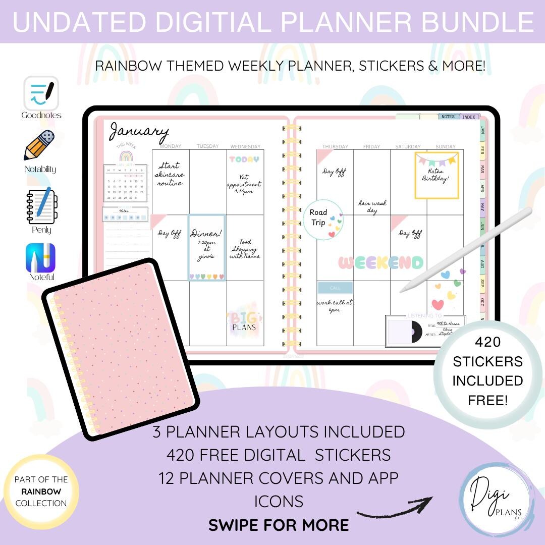 UNDATED Digital Planner Rainbow Planner Digital Undated Goodnotes ...