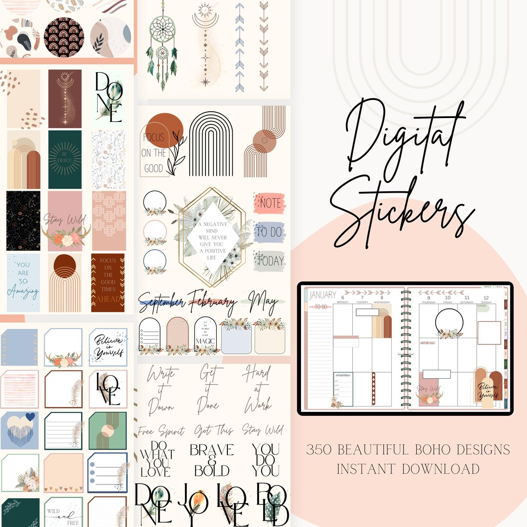 Boho Digital Stickers for Digital Planning, Goodnotes, Noteful, One ...