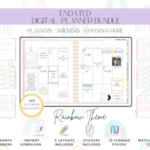 Undated Digital Planner Bundle: Rainbow Theme. Weekly & Monthly (Goodnotes)