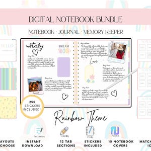 Digital Notebook: Rainbow Themed Notebook/Journal/ Memory Keeper | Lined, Grid, Blank, List Pages