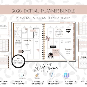 2026 Digital Planner Bundle: Leopard Print Design. Stickers, Covers, App Icons included (Digital Download)