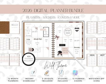2026 Digital Planner Bundle: Leopard Print Design. Stickers, Covers, App Icons included (Digital Download)