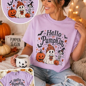 Hello Pumpkin Ghost Shirt | Halloween T-Shirt | Cute Fall Tee | Comfort Colors 1717 | Spooky Season Shirt | Pumpkin Graphic Tee | Fall Gift